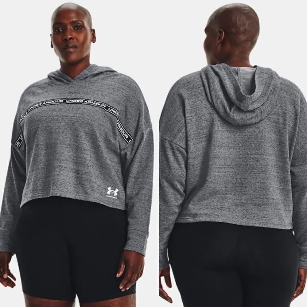 UA Under Armour Rival Terry Crop loose Hoodie plus size mid weight gray 3XL